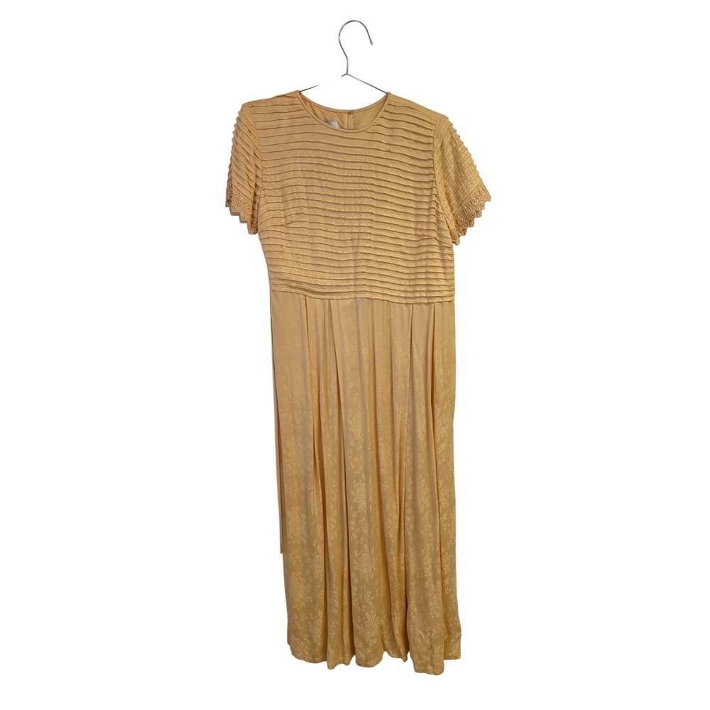 VTG Vintage Sarah Elizabeth Midi Dress Beaded Embroidered Butter Yellow Size‎ 6